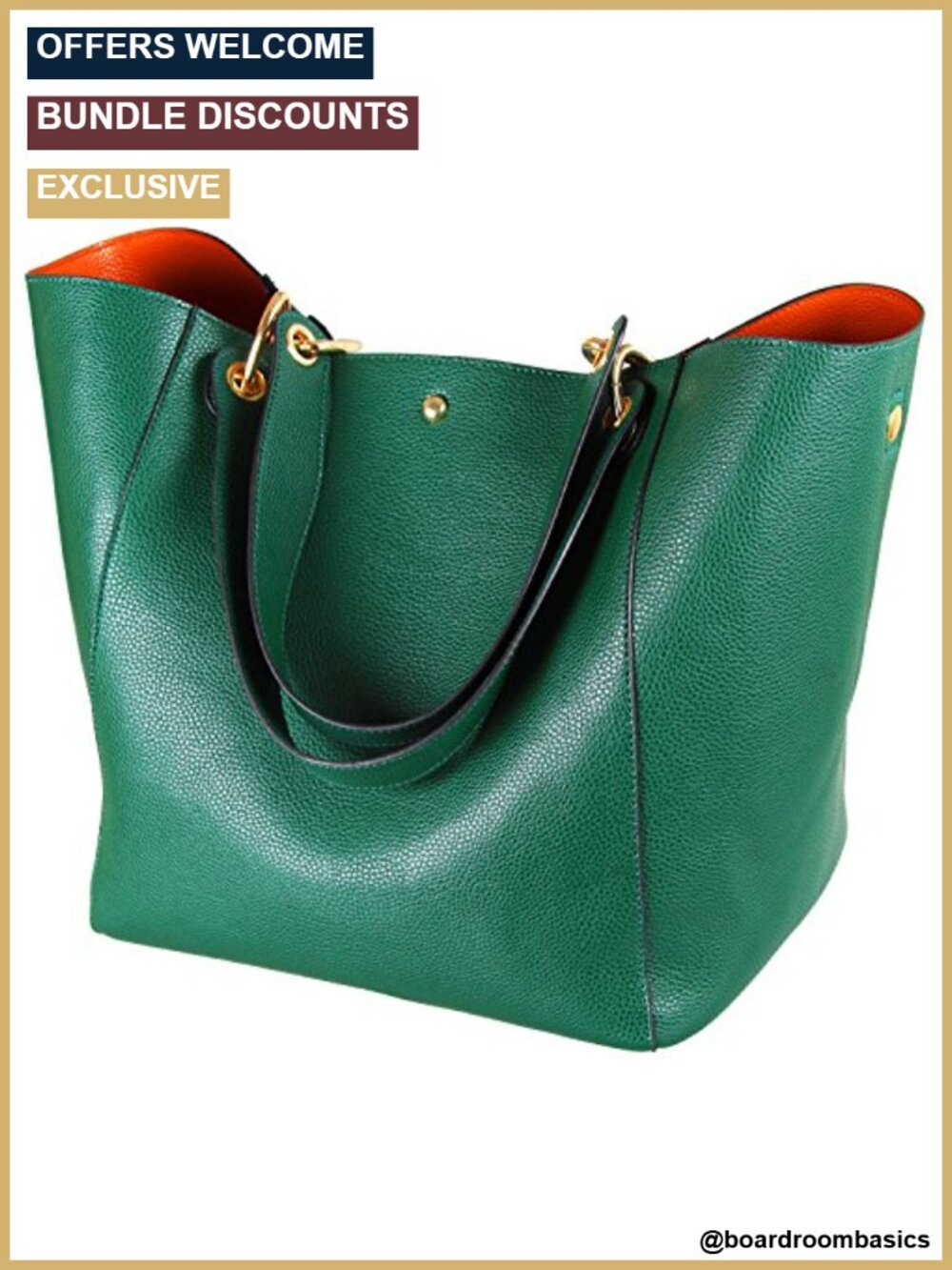 Large Vegan Leather Work Tote Bag Bucket Purse with Shoulder Strap